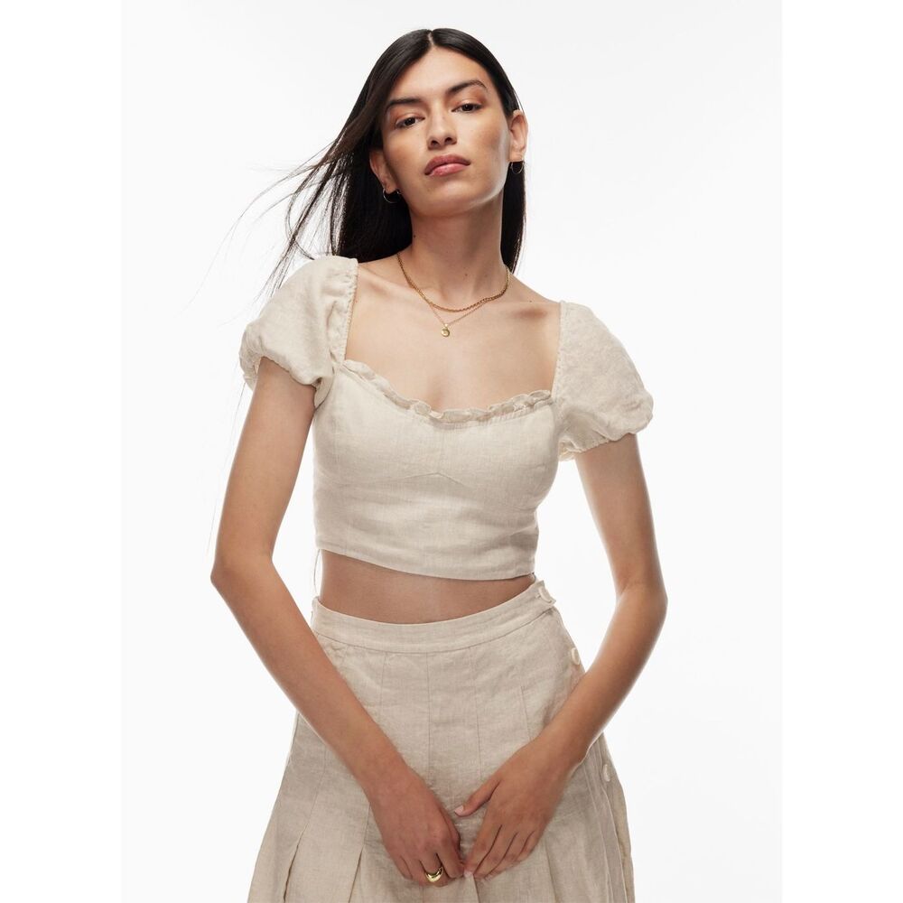Aritzia Wilfred Wander Linen Crop Top Blouse XS Linen Natural Ecru